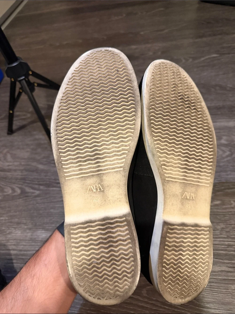 Zara Black Suede Slip-On Loafers with Tan Outsole